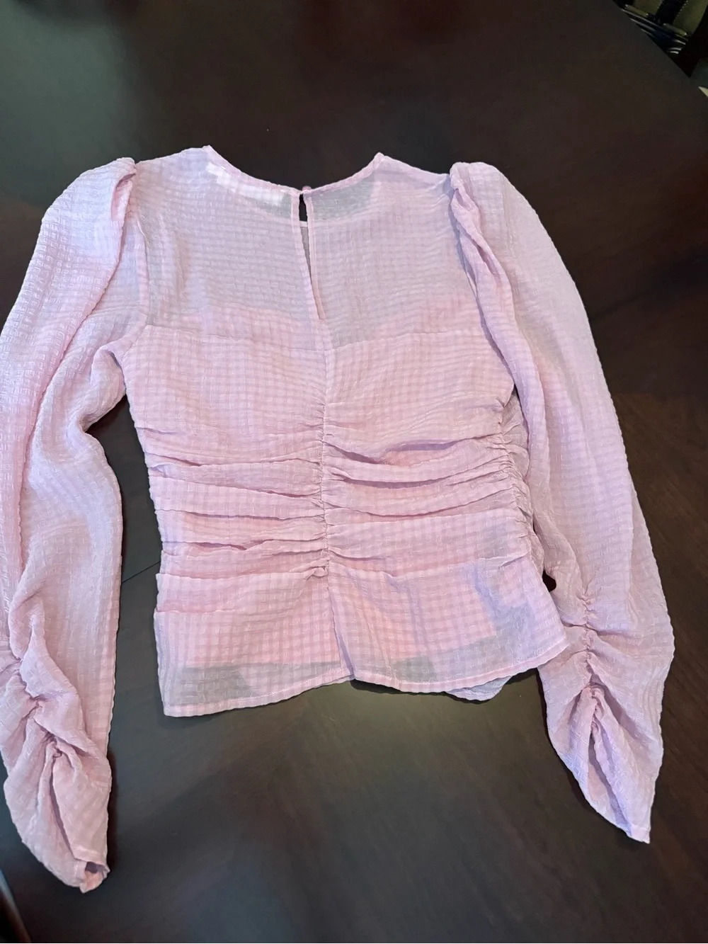 Astr Pink Ruched Peplum Long-Sleeve Blouse